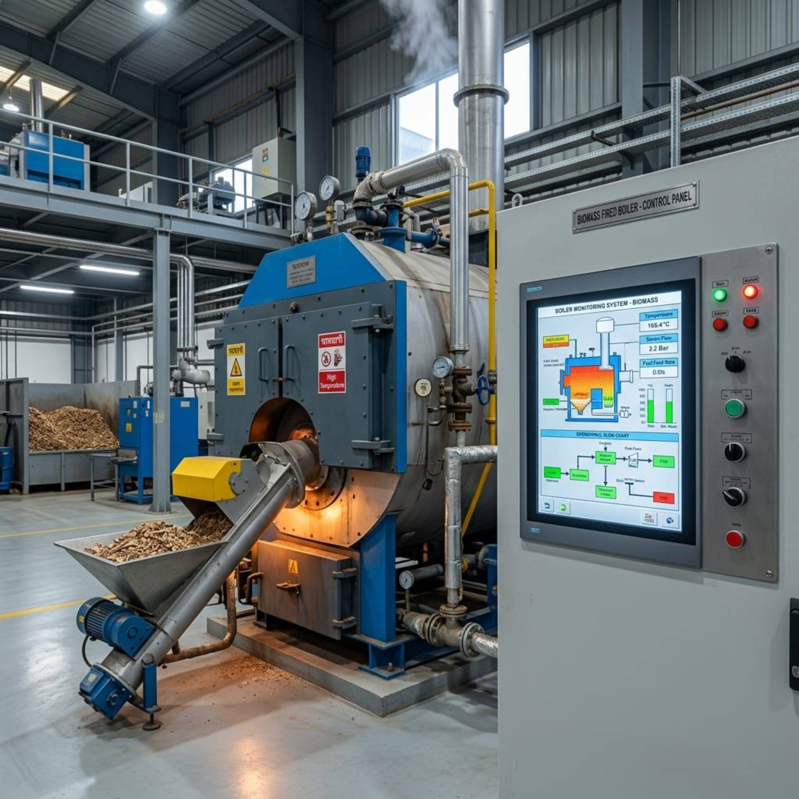 Solid Fuel Biomass Boiler — fuel handling and grate automation