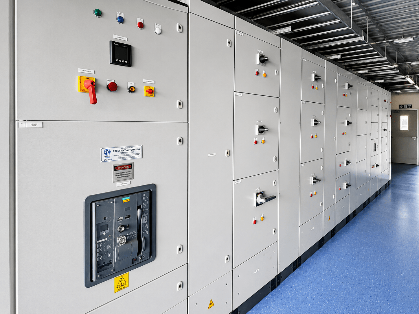 E-House interior — integrated switchgear bay