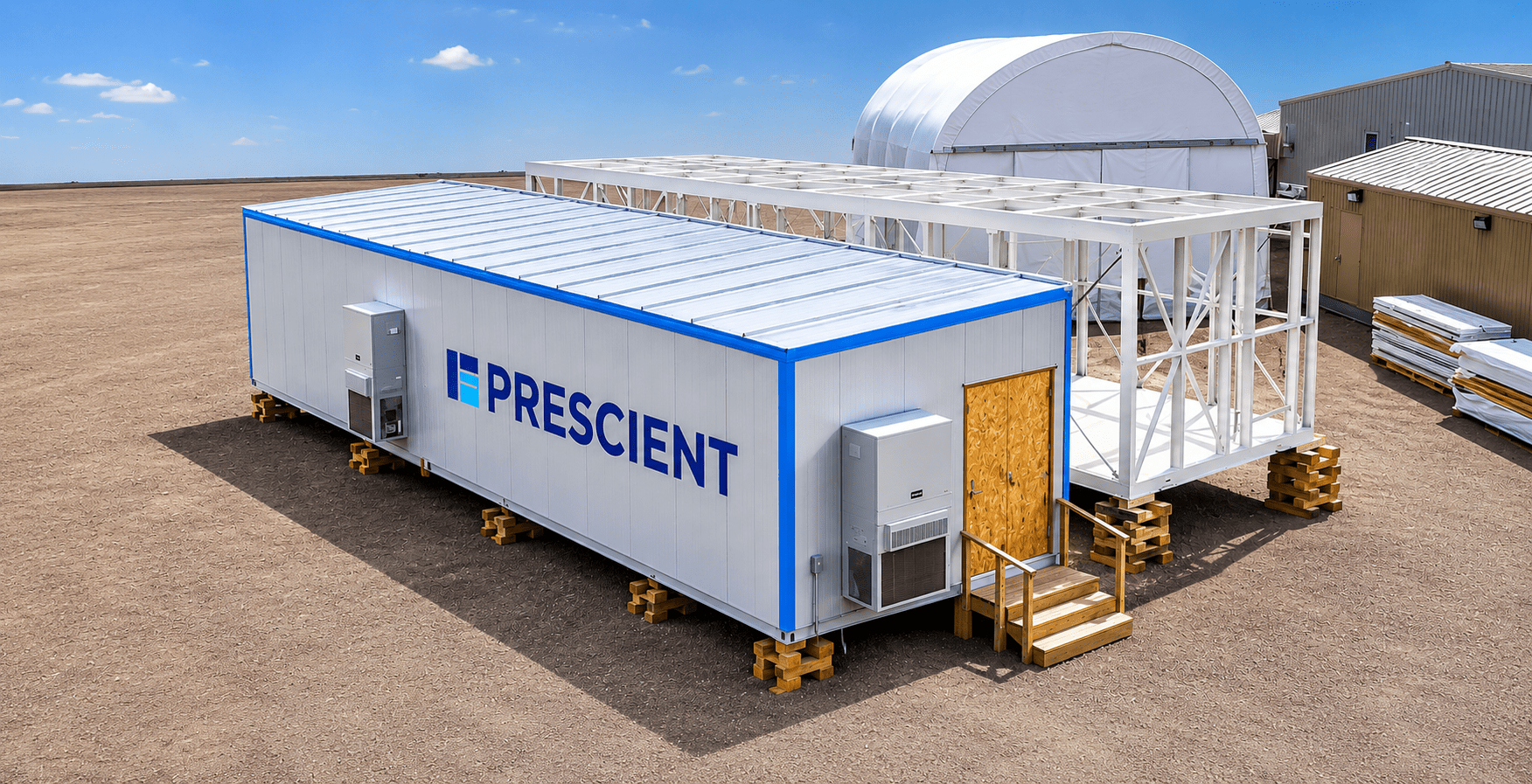 E-House exterior — modular substation full deployment view